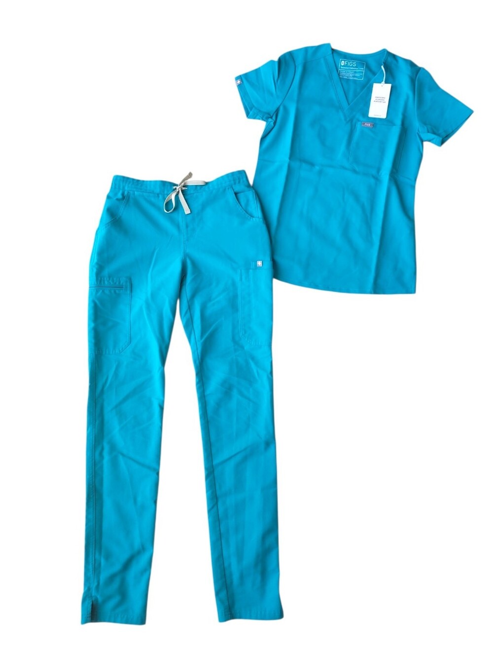 Figs Yola Scrub Pants & Catarina One Pocket Top Set Teal XXS/XS Tall New Top